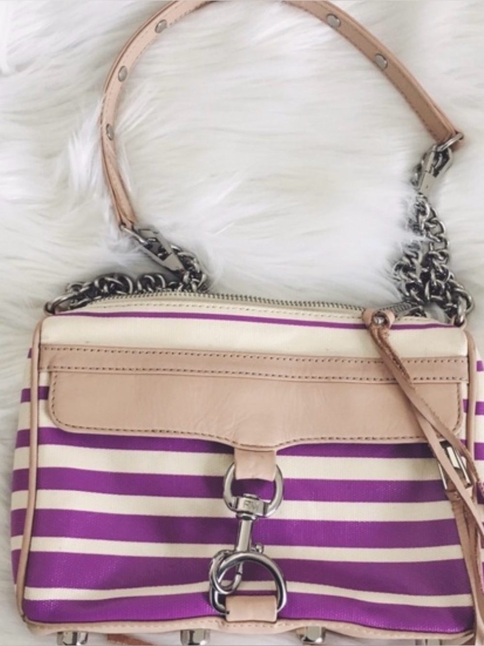 Rebecca Minkoff Mini Mac Purple / Cream leather detail Striped Crossbody Bag